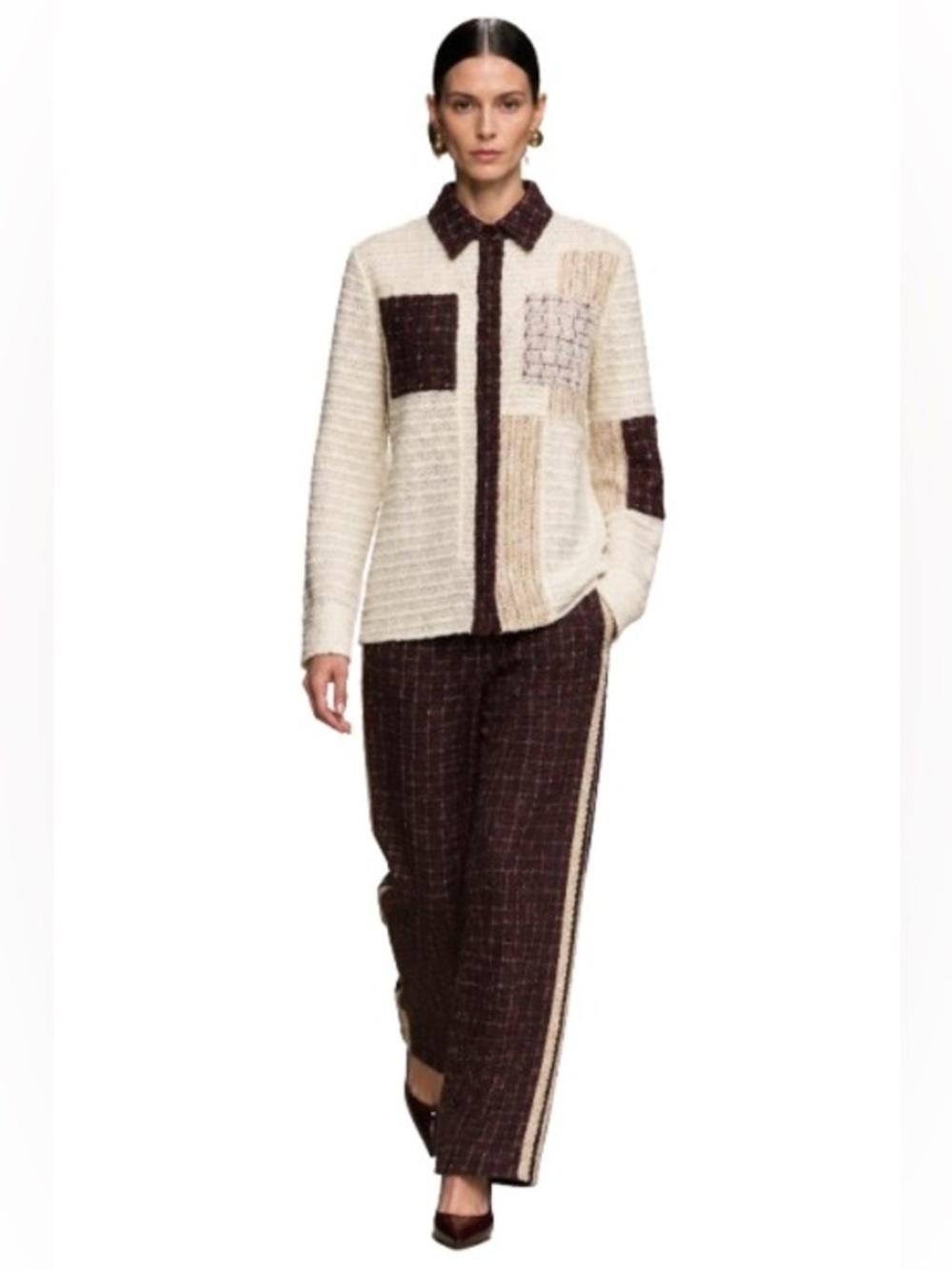 St. John 2PC Metallic Bouclé Knit Large Top and XL Wide Leg Pants Set Wool Blend
